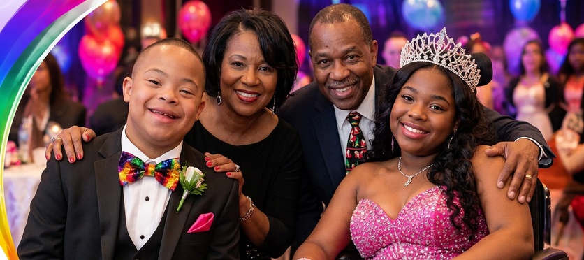 Smiling young guests dressed for prom